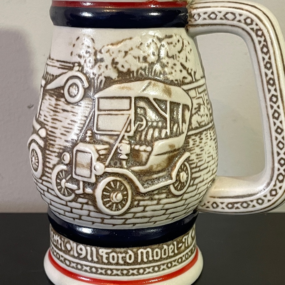 Avon Beer Mug Stein featuring Cars: Ford Model T, Bugatti, Stanley Steamer, MG